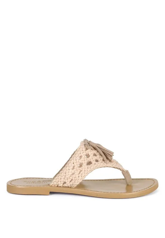 Suede Tassel Thong Sandals