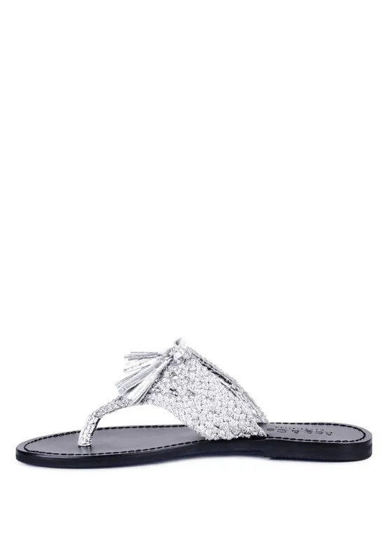 Suede Tassel Thong Sandals