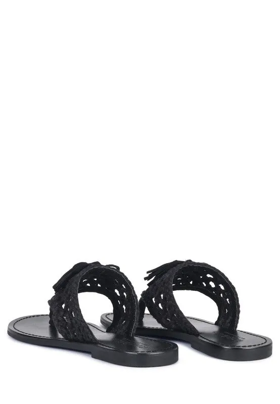 Suede Tassel Thong Sandals