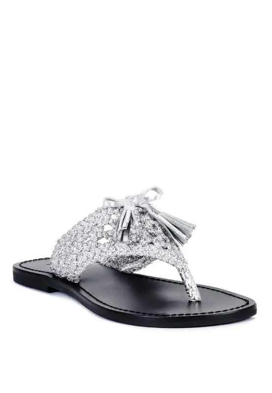 Suede Tassel Thong Sandals