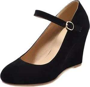 Suede Wedges Womens Ankle Strap Mary Jane Court Shoes