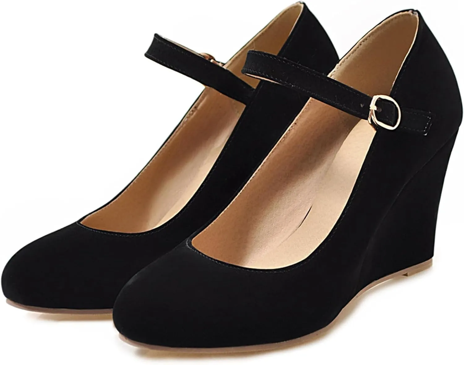 Suede Wedges Womens Ankle Strap Mary Jane Court Shoes