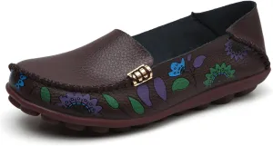 Sunporx Women's Comfortable Loafers Driving Moccasins Shoe Casual Leathers Slip on Round Toe Breathable Walking
