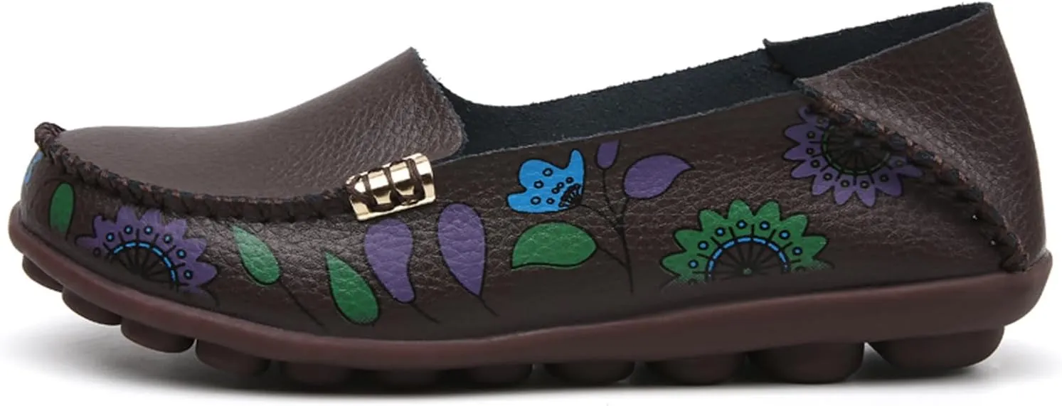 Sunporx Women's Comfortable Loafers Driving Moccasins Shoe Casual Leathers Slip on Round Toe Breathable Walking