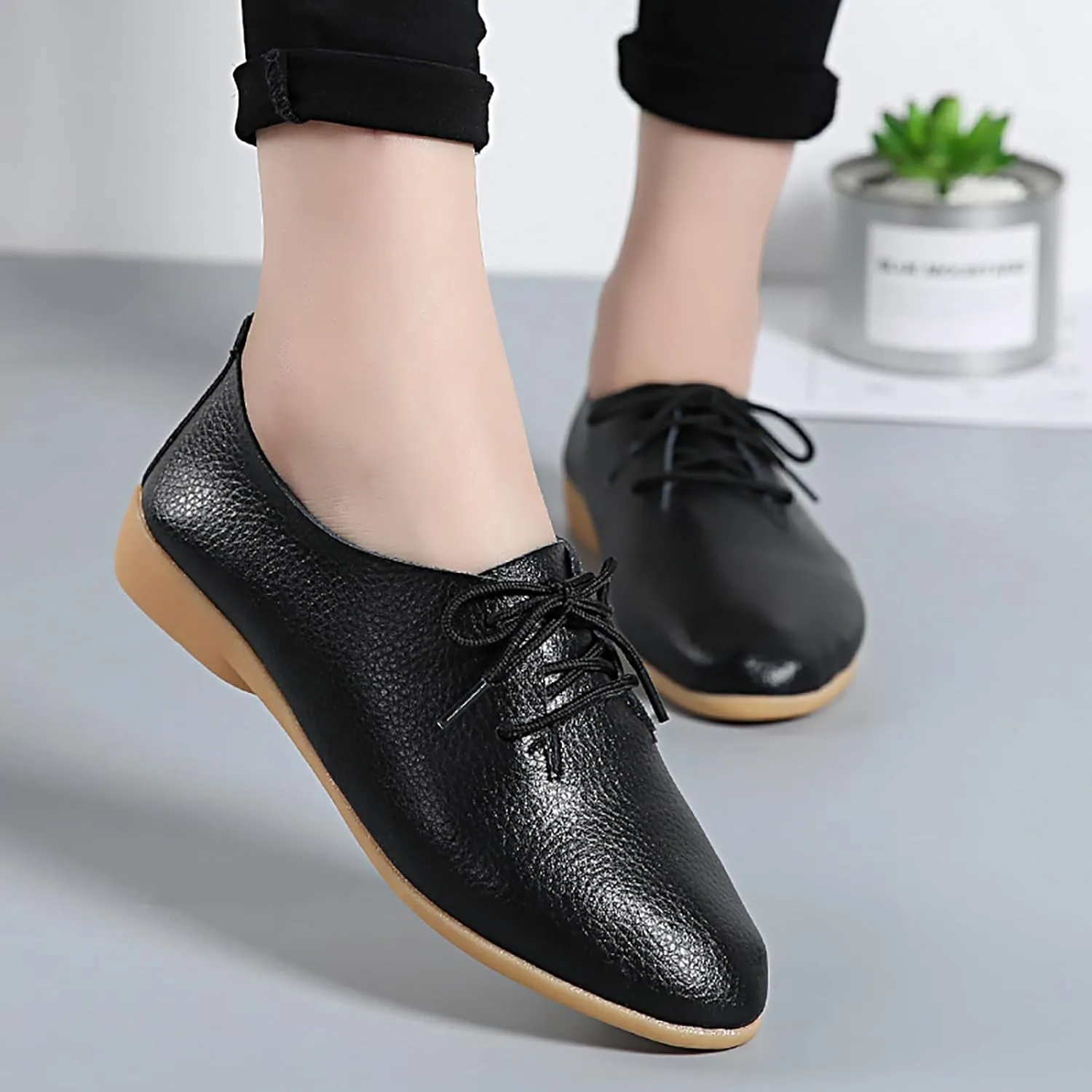 Sunporx Women's Comfortable Loafers Driving Moccasins Shoe Slip on Pointed Toe Flats Casual Comfortable Office Work Business Shoes Breathable Walking