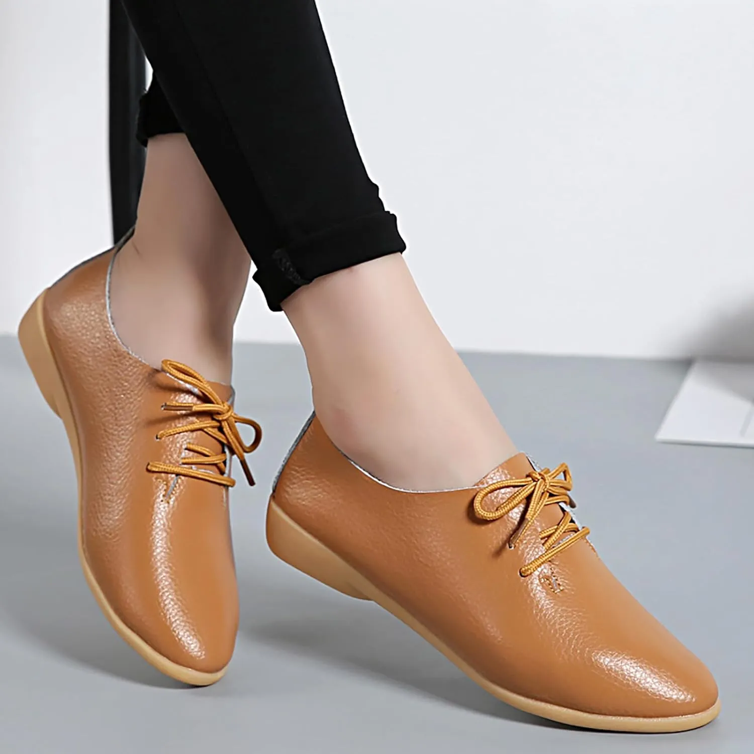 Sunporx Women's Comfortable Loafers Driving Moccasins Shoe Slip on Pointed Toe Flats Casual Comfortable Office Work Business Shoes Breathable Walking