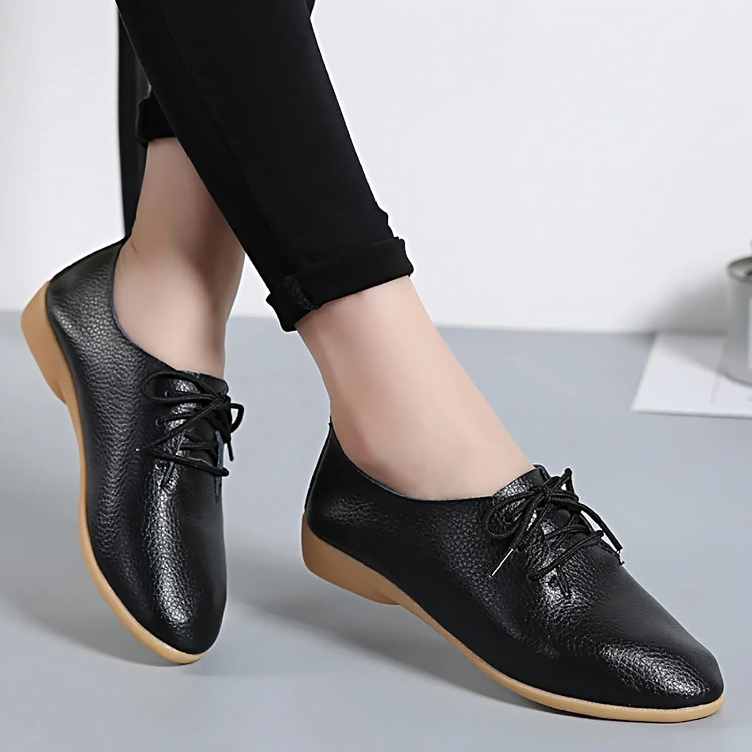 Sunporx Women's Comfortable Loafers Driving Moccasins Shoe Slip on Pointed Toe Flats Casual Comfortable Office Work Business Shoes Breathable Walking