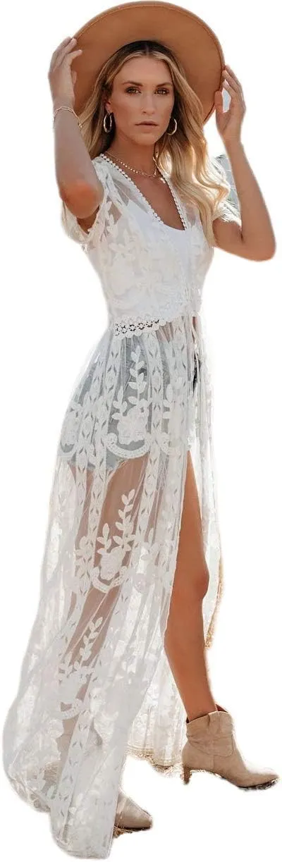 Swimsuit Cover Up Women Plus Size Sheer See Through Sexy lace Kimono