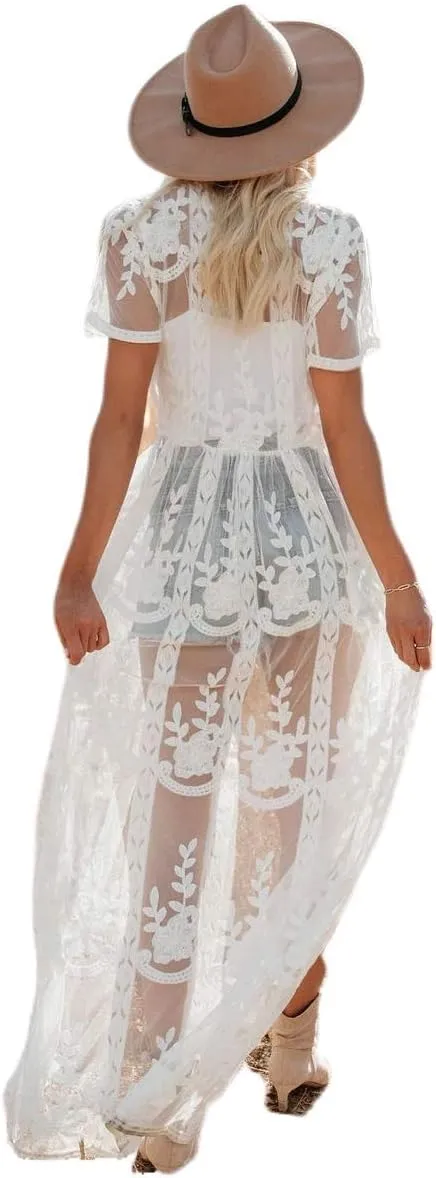 Swimsuit Cover Up Women Plus Size Sheer See Through Sexy lace Kimono