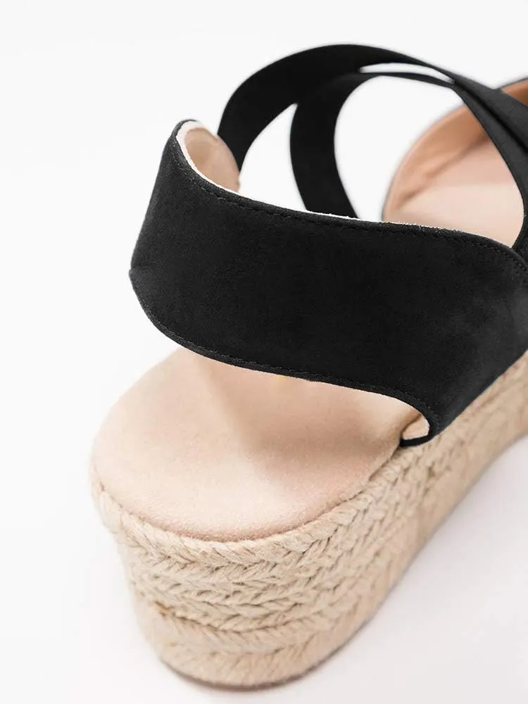 Syktkmx Womens Espadrille Platform Elastic Strappy Closed Toe Wedge Criss Cross Mid Heel Sandals
