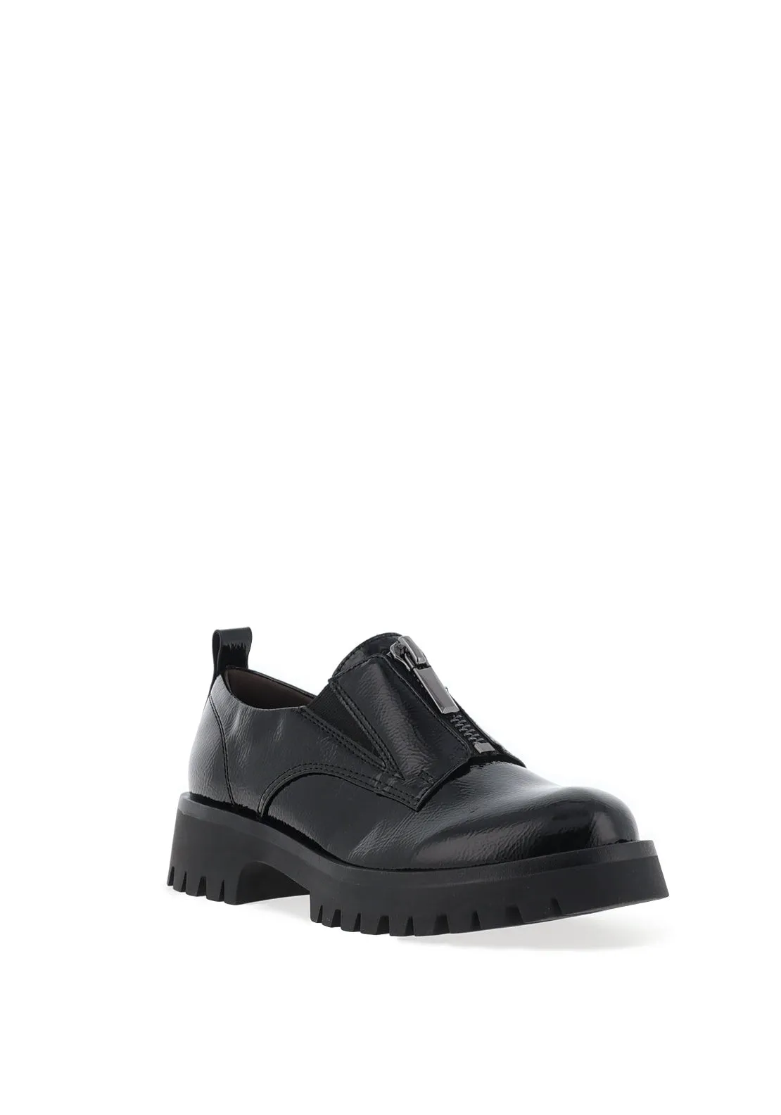Tamaris Chunky Sole Zip Detail Loafers, Black
