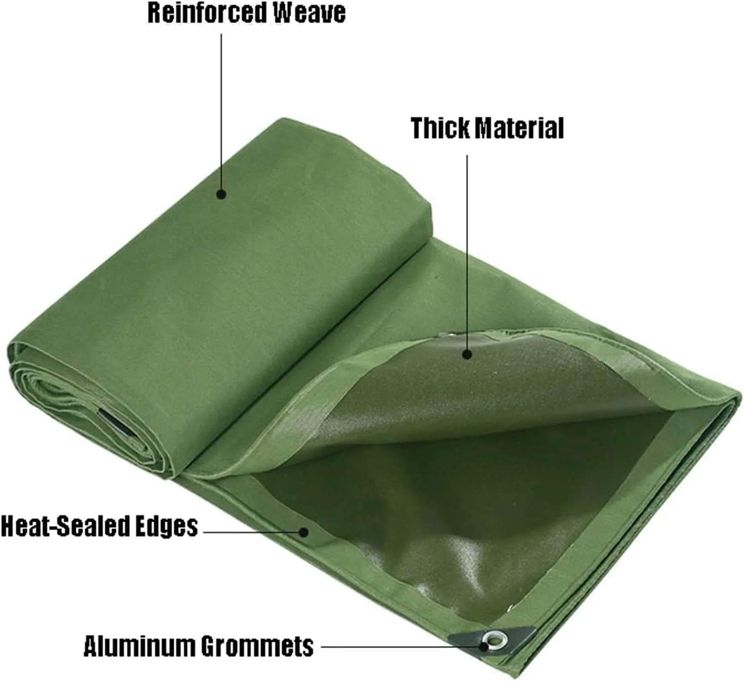 Tarpaulin, Waterproof Heavy-Duty Green Tarp Premium Quality Canvas Cover ，Canvas Tarp with Grommets，Tear-Resistant, UV-Resistant Camping Tarp,6x12m