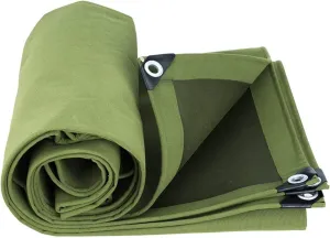 Tarpaulin, Waterproof Heavy-Duty Green Tarp Premium Quality Canvas Cover ，Canvas Tarp with Grommets，Tear-Resistant, UV-Resistant Camping Tarp,6x12m