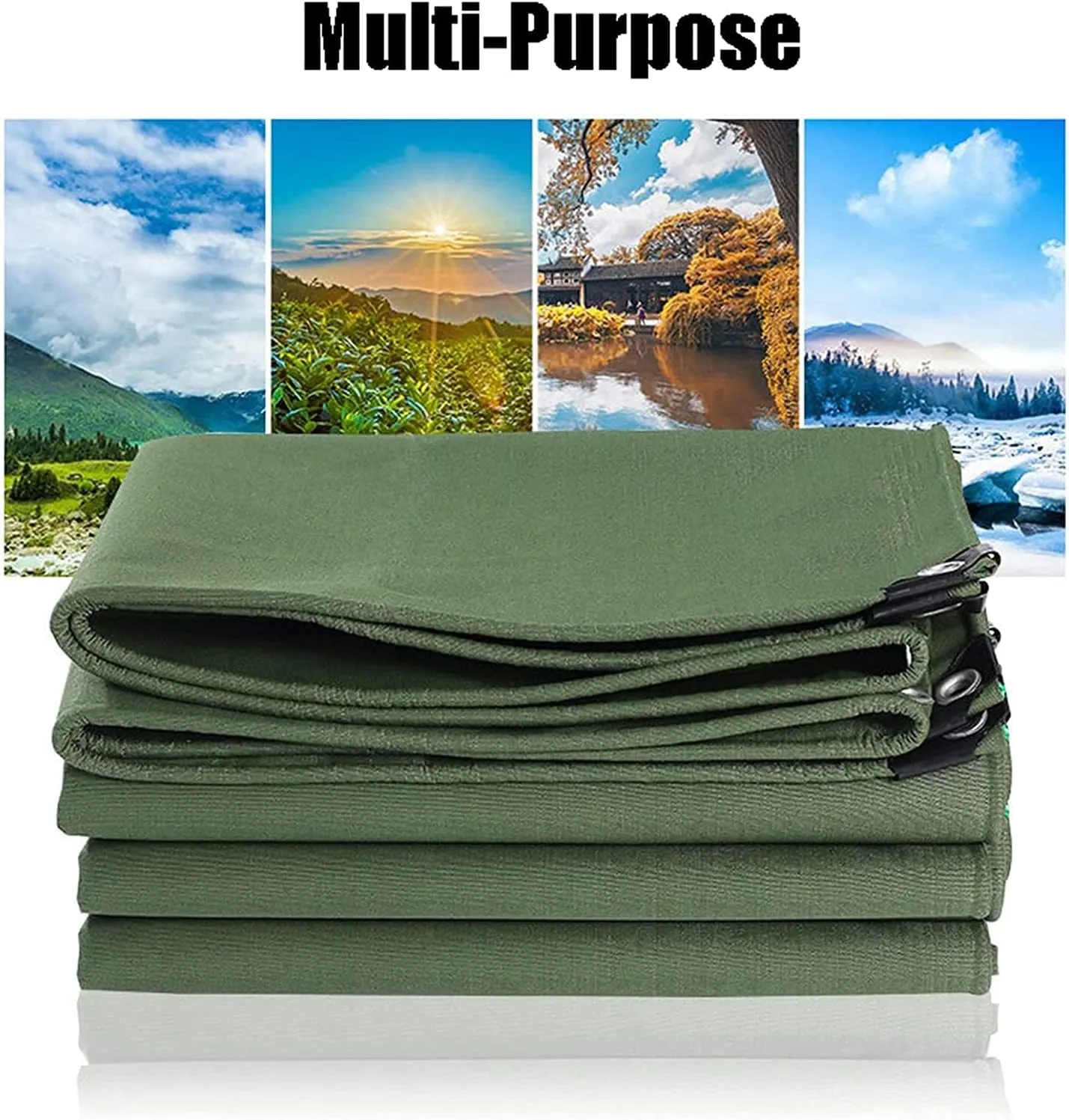 Tarpaulin, Waterproof Heavy-Duty Green Tarp Premium Quality Canvas Cover ，Canvas Tarp with Grommets，Tear-Resistant, UV-Resistant Camping Tarp,6x12m