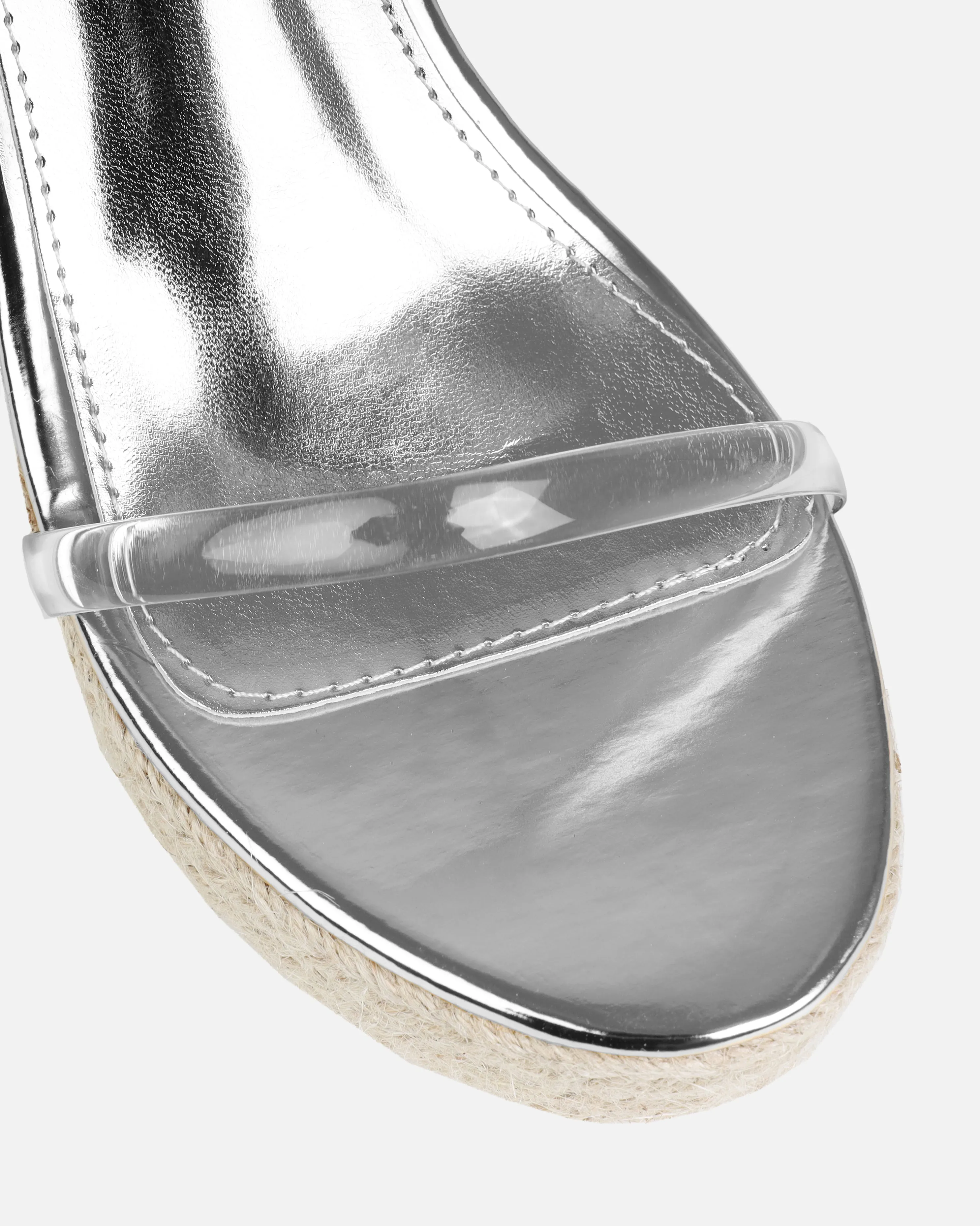 Tasha Ghouri Cove Silver Clear Diamante Wedges
