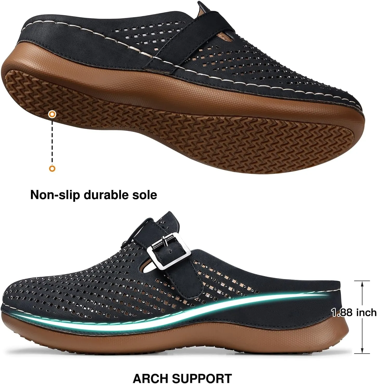 TEMOFON Clogs for Women Mules Slip on: Closed Toe Sandals, Summer Shoes Dressy, Comfortable Walking Wedge Clogs