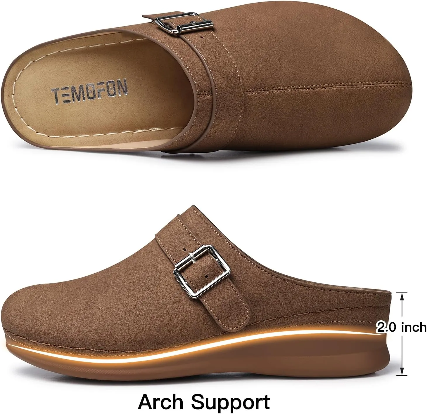 TEMOFON Clogs for Women Slip on Mules: Walking Comfortable, Non Slip, Closed Toe Sandals, Casual Summer Shoes Black Navy Brown Size 5-11