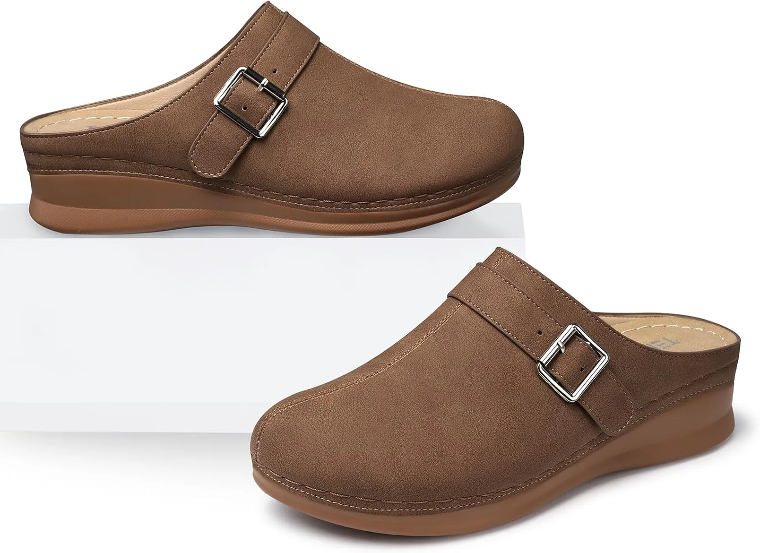 TEMOFON Clogs for Women Slip on Mules: Walking Comfortable, Non Slip, Closed Toe Sandals, Casual Summer Shoes Black Navy Brown Size 5-11