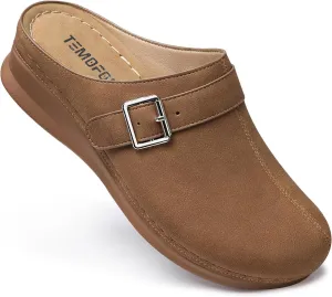 TEMOFON Clogs for Women Slip on Mules: Walking Comfortable, Non Slip, Closed Toe Sandals, Casual Summer Shoes Black Navy Brown Size 5-11