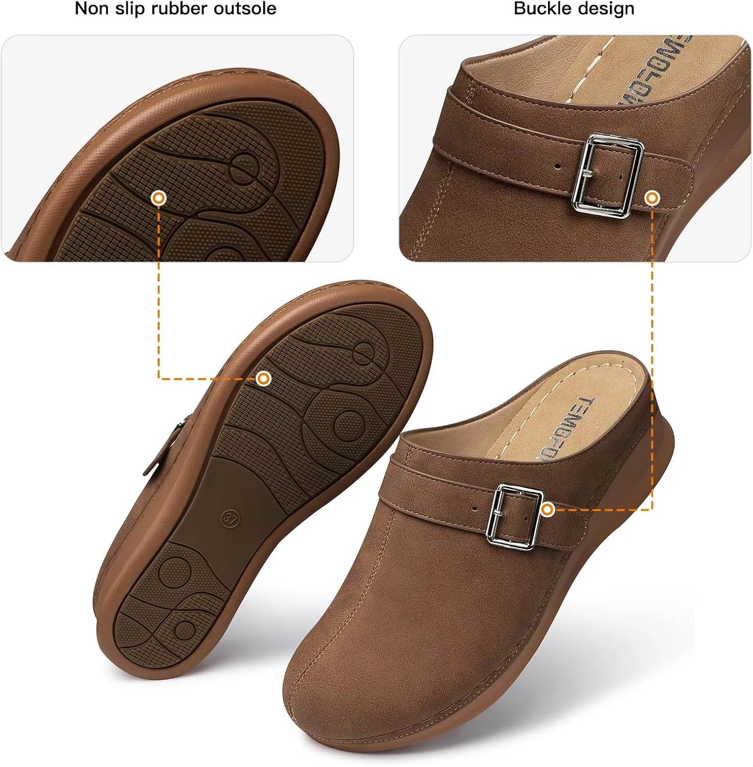 TEMOFON Clogs for Women Slip on Mules: Walking Comfortable, Non Slip, Closed Toe Sandals, Casual Summer Shoes Black Navy Brown Size 5-11