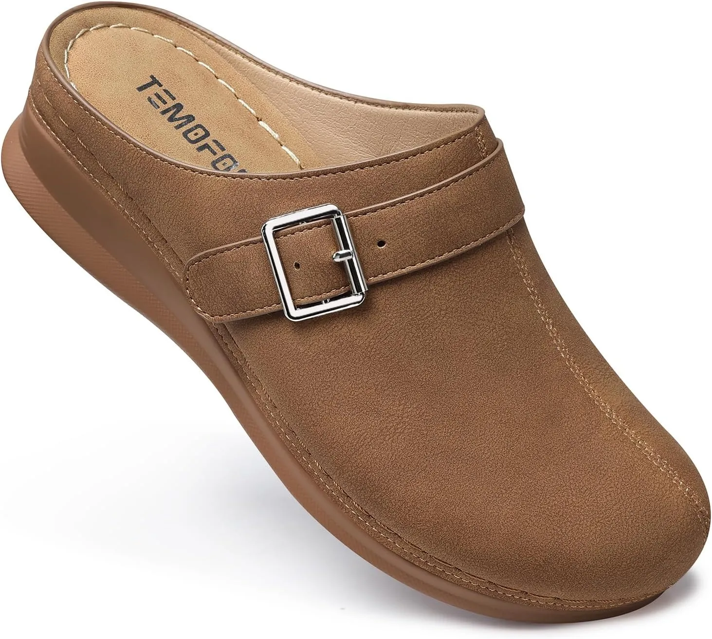 TEMOFON Clogs for Women Slip on Mules: Walking Comfortable, Non Slip, Closed Toe Sandals, Casual Summer Shoes Black Navy Brown Size 5-11