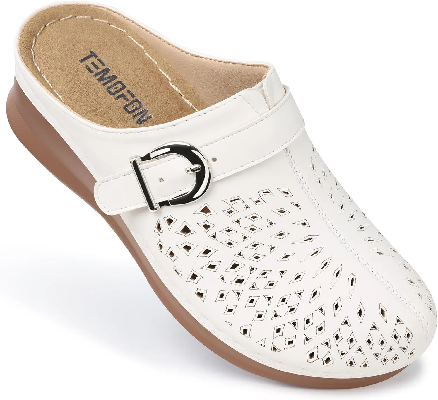 TEMOFON Womens Clogs Slip on Mules: Closed Toe Sandals Women - Summer Wedge Comfortable Shoes