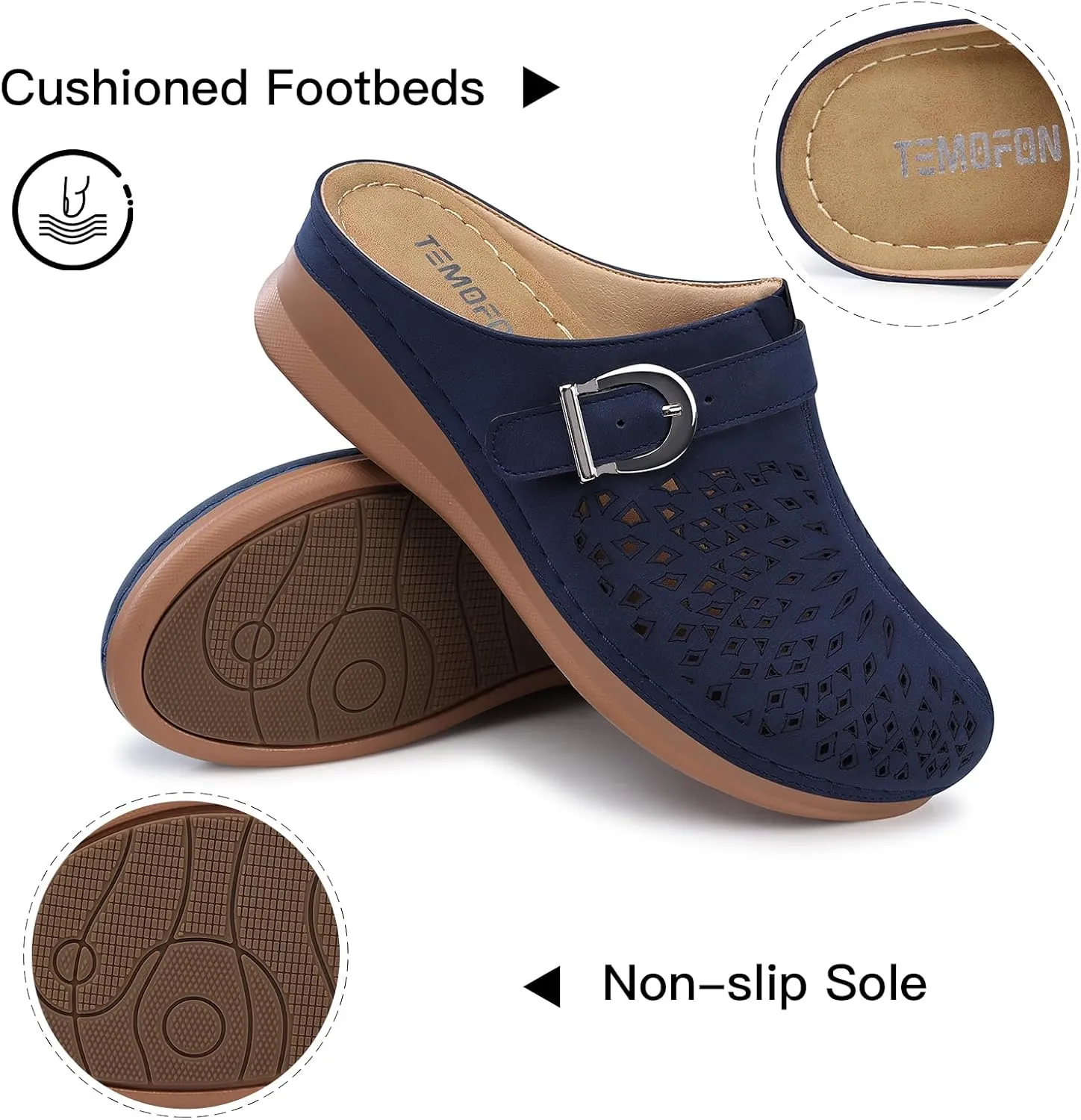 TEMOFON Womens Clogs Slip on Mules: Closed Toe Sandals Women - Summer Wedge Comfortable Shoes