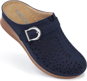 TEMOFON Womens Clogs Slip on Mules: Closed Toe Sandals Women - Summer Wedge Comfortable Shoes