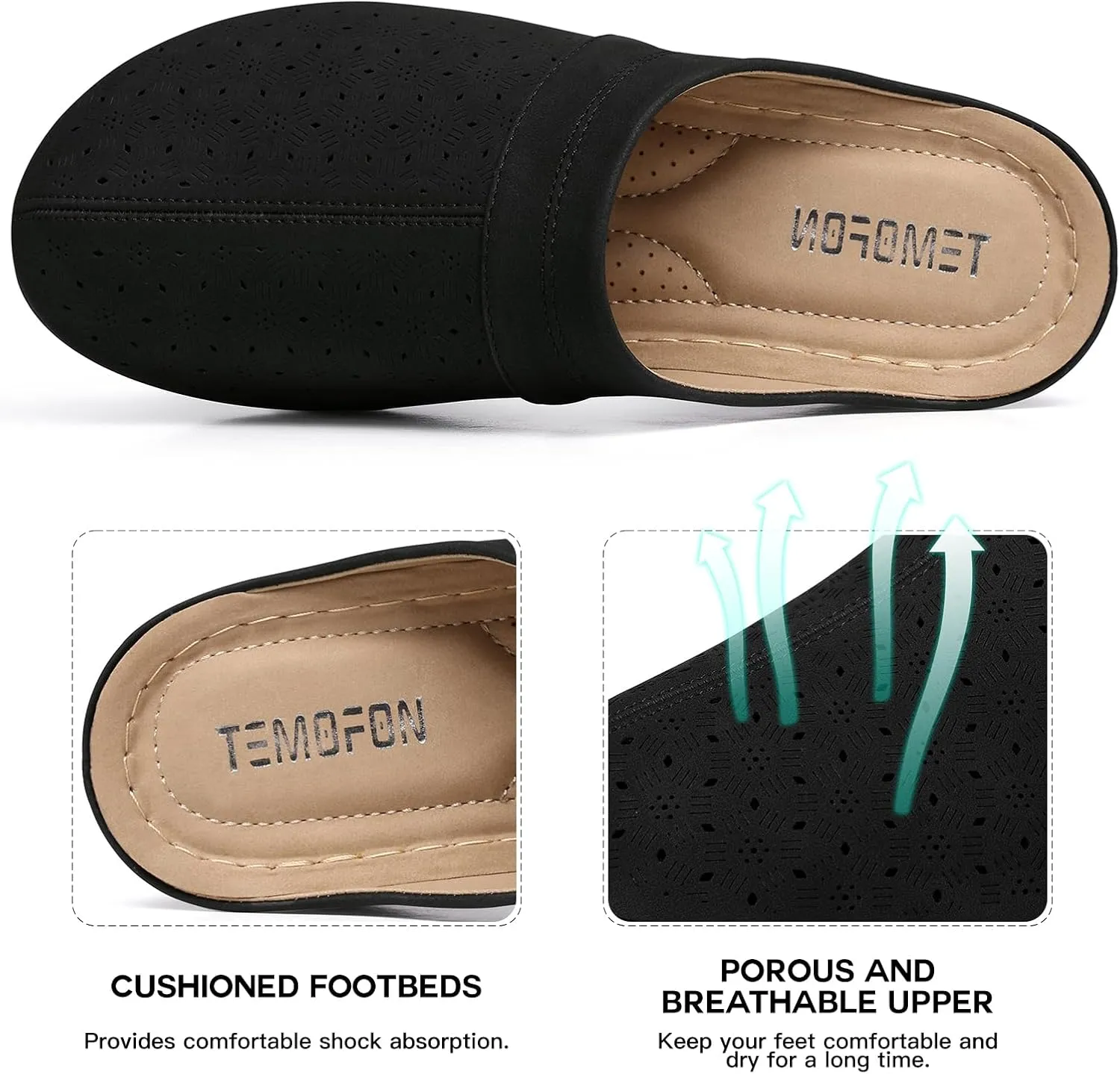 TEMOFON Womens Clogs Slip on Mules: Closed Toe Sandals Women - Summer Wedge Comfortable Shoes