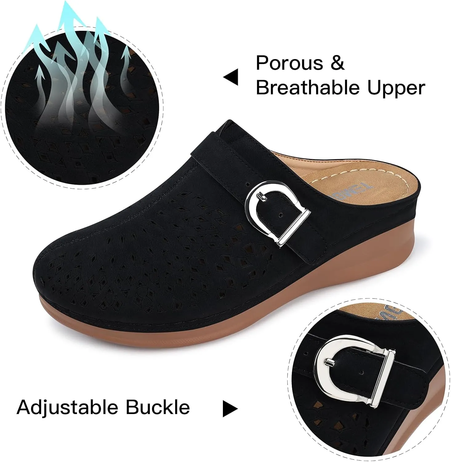 TEMOFON Womens Clogs Slip on Mules: Closed Toe Sandals Women - Summer Wedge Comfortable Shoes