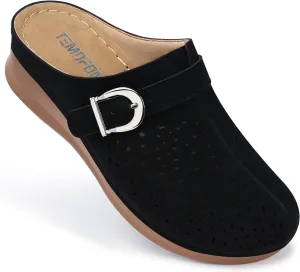 TEMOFON Womens Clogs Slip on Mules: Closed Toe Sandals Women - Summer Wedge Comfortable Shoes