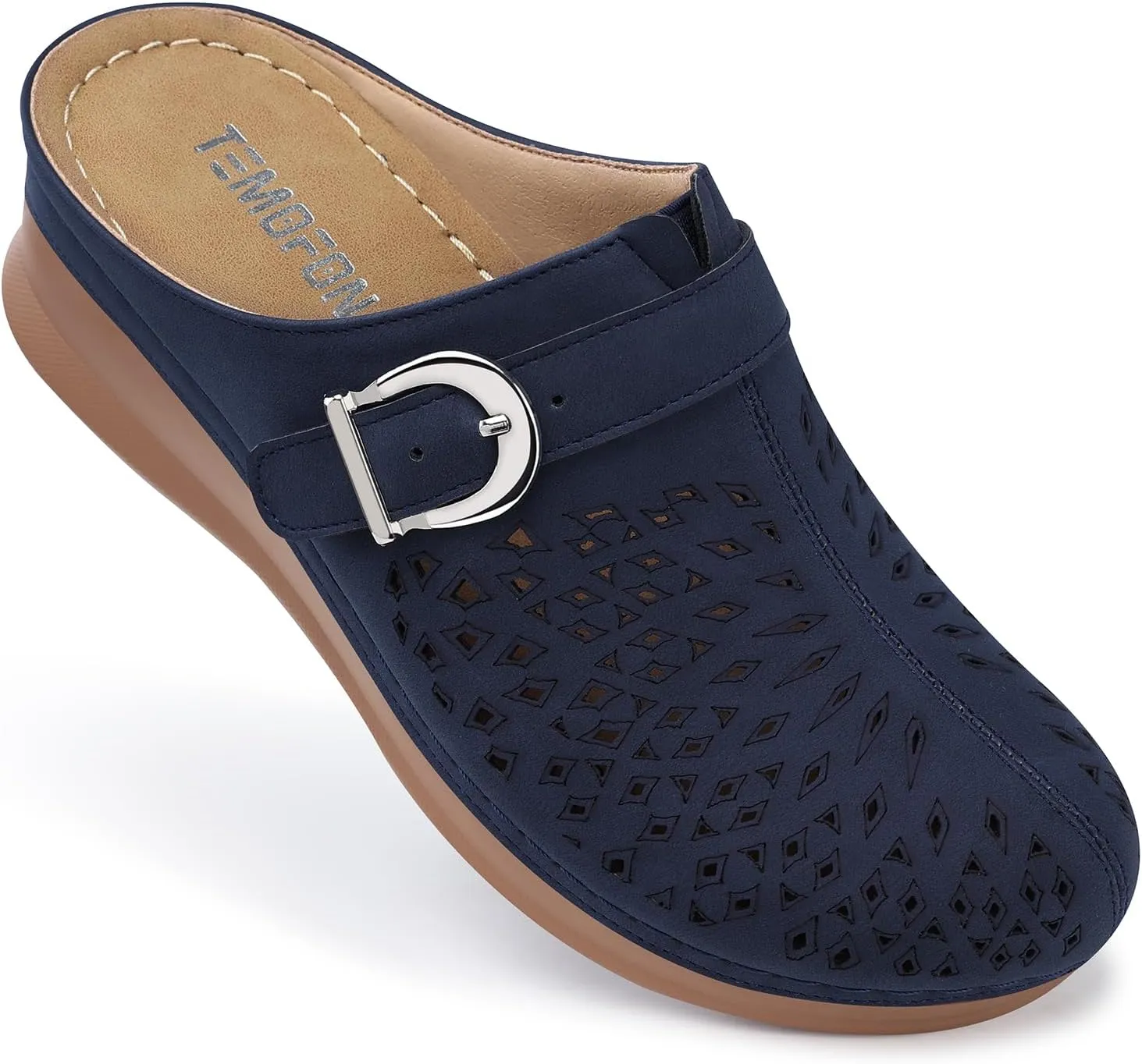 TEMOFON Womens Clogs Slip on Mules: Closed Toe Sandals Women - Summer Wedge Comfortable Shoes