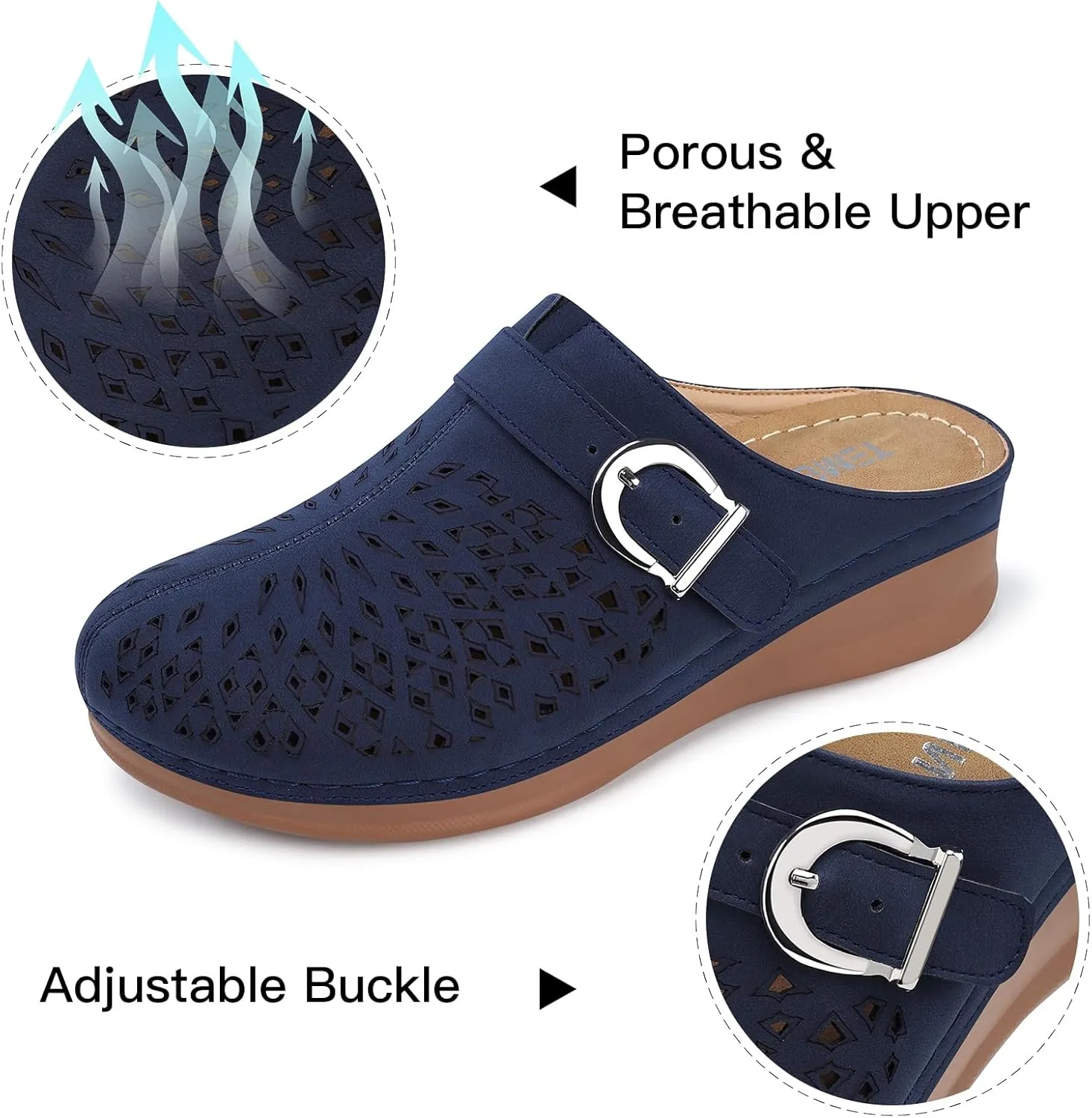 TEMOFON Womens Clogs Slip on Mules: Closed Toe Sandals Women - Summer Wedge Comfortable Shoes