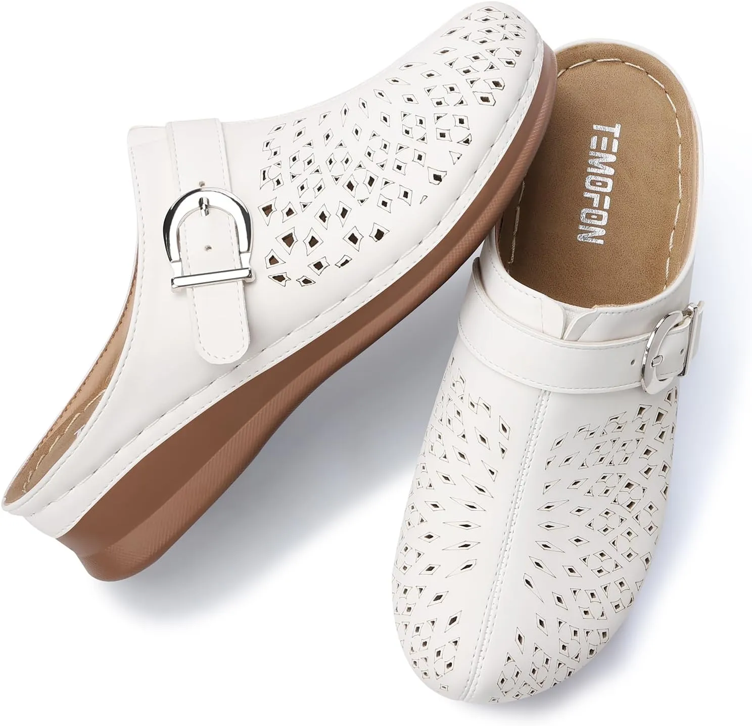 TEMOFON Womens Clogs Slip on Mules: Closed Toe Sandals Women - Summer Wedge Comfortable Shoes