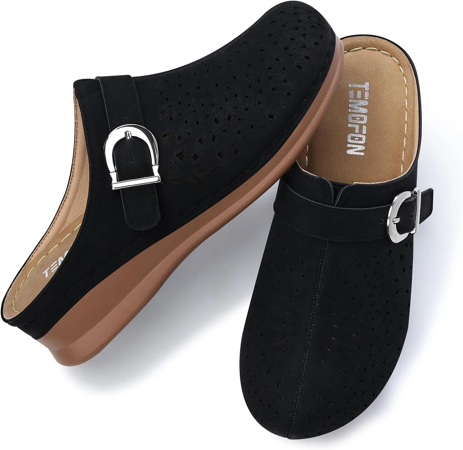 TEMOFON Womens Clogs Slip on Mules: Closed Toe Sandals Women - Summer Wedge Comfortable Shoes
