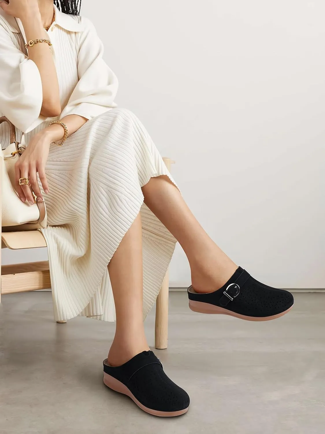TEMOFON Womens Clogs Slip on Mules: Closed Toe Sandals Women - Summer Wedge Comfortable Shoes