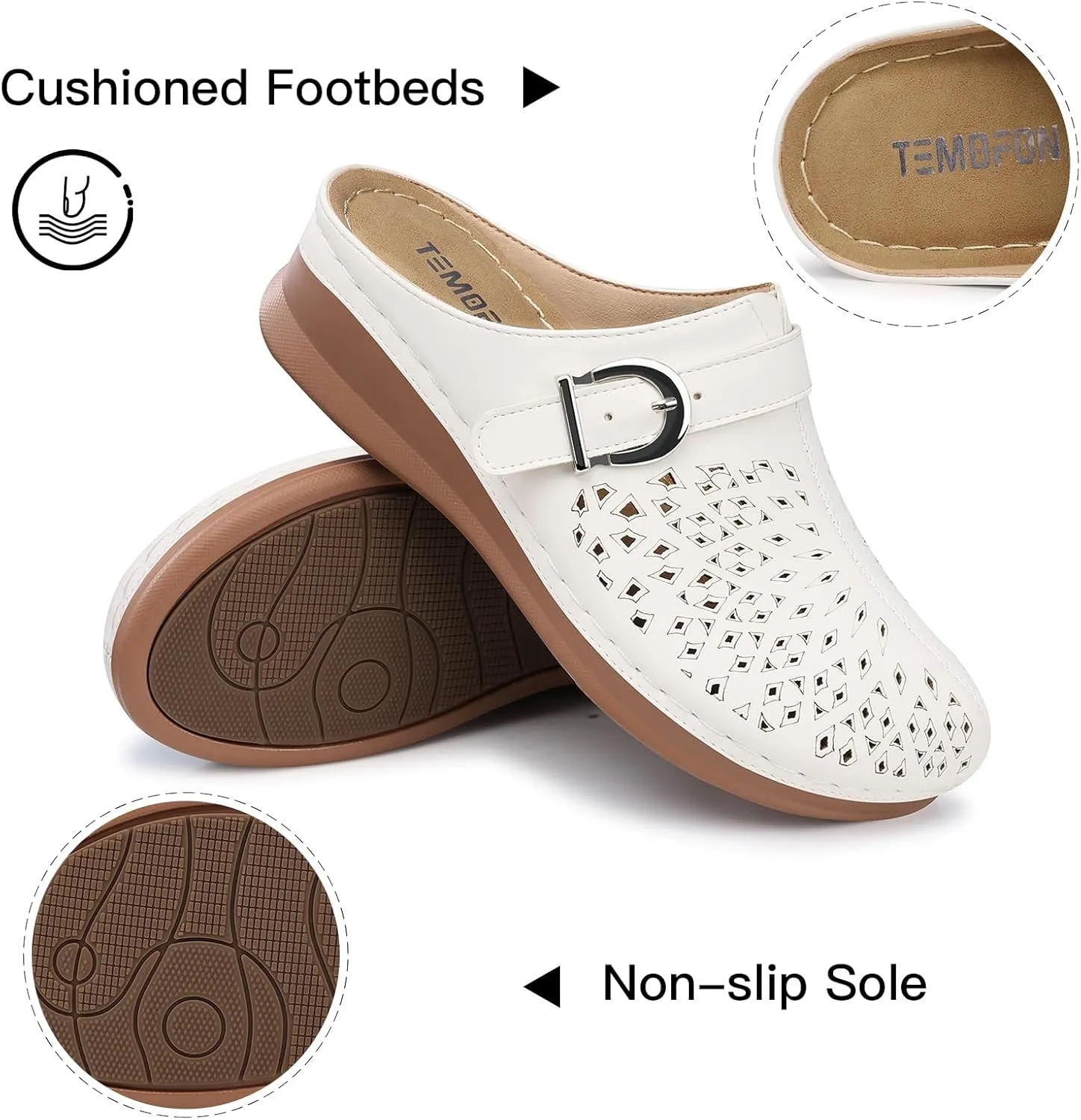TEMOFON Womens Clogs Slip on Mules: Closed Toe Sandals Women - Summer Wedge Comfortable Shoes