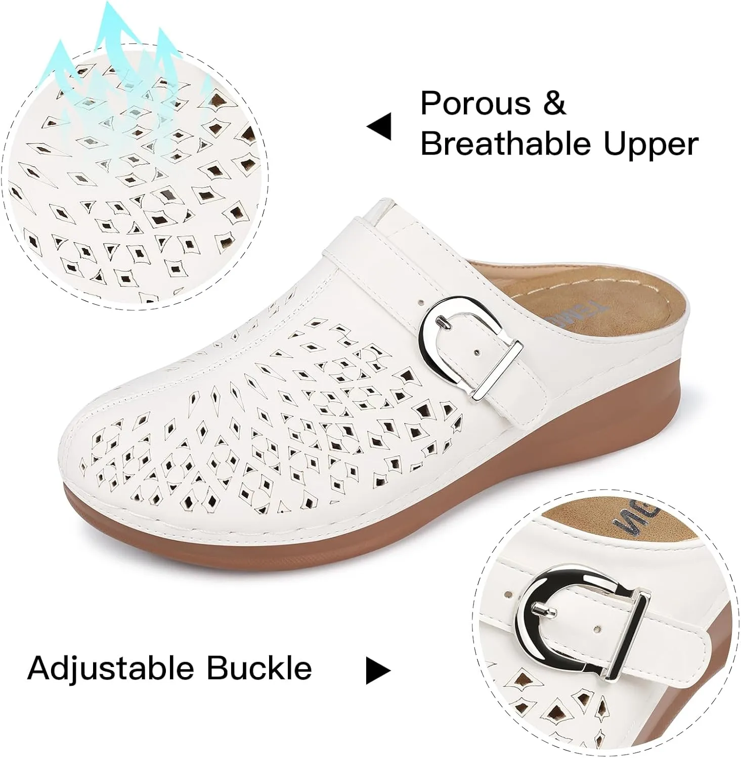TEMOFON Womens Clogs Slip on Mules: Closed Toe Sandals Women - Summer Wedge Comfortable Shoes