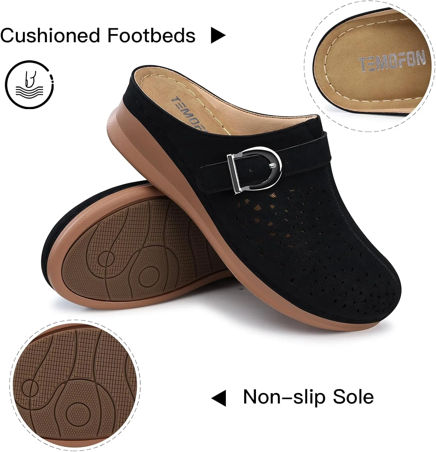 TEMOFON Womens Clogs Slip on Mules: Closed Toe Sandals Women - Summer Wedge Comfortable Shoes