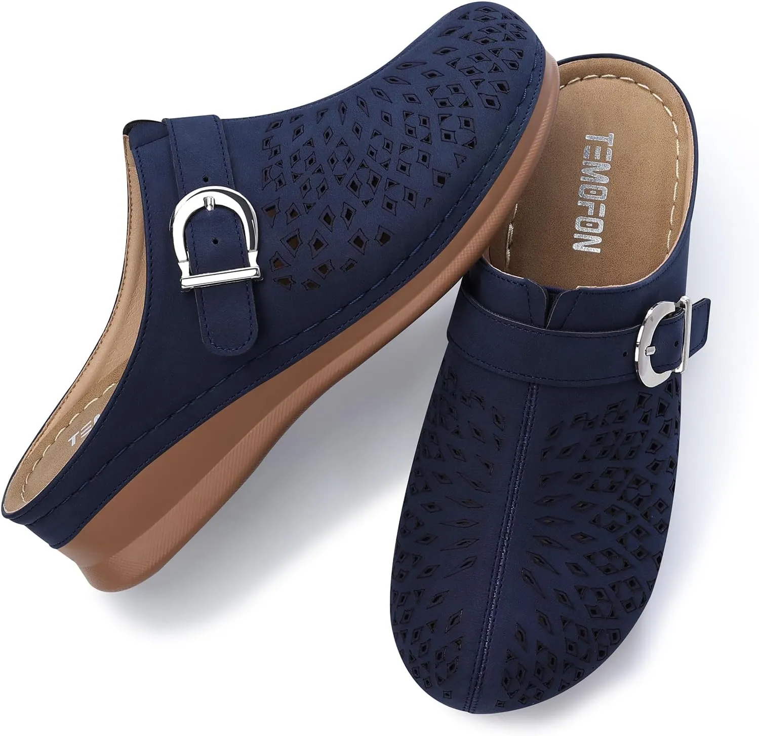TEMOFON Womens Clogs Slip on Mules: Closed Toe Sandals Women - Summer Wedge Comfortable Shoes