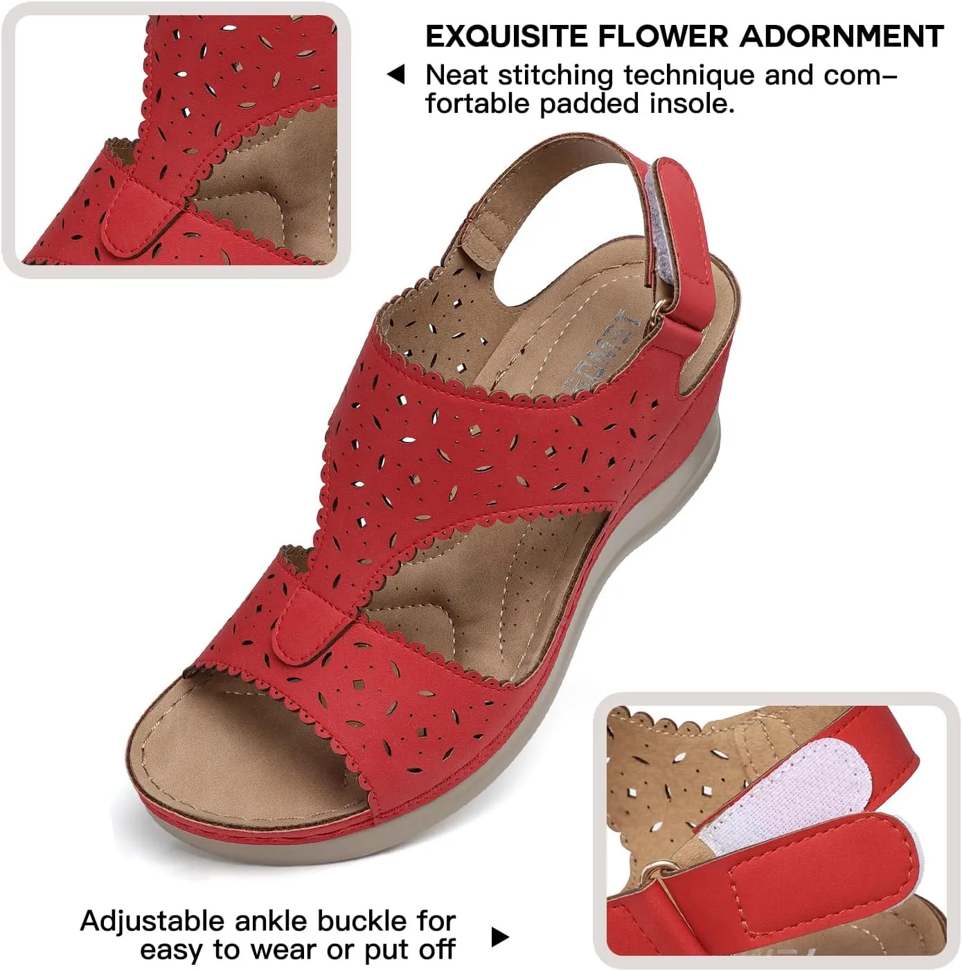 TEMOFON Womens Sandals Wedge Platform: Summer Ankle Strap Open Toe Wedge - Dressy Sandals Women - Comfortable Walking Low Sandal