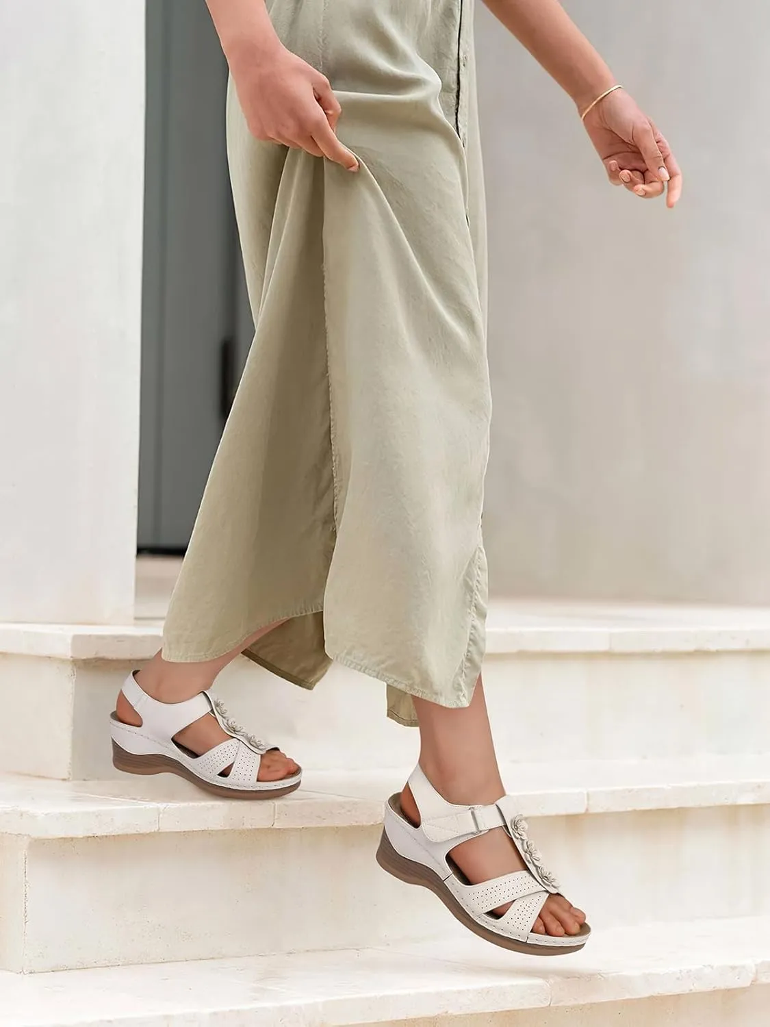 TEMOFON Womens Sandals Wedge Platform: Summer Ankle Strap Open Toe Wedge - Dressy Sandals Women - Comfortable Walking Low Sandal