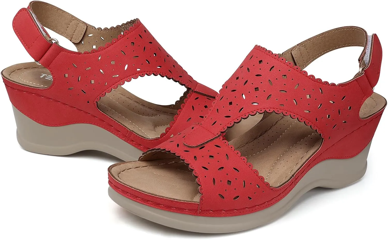 TEMOFON Womens Sandals Wedge Platform: Summer Ankle Strap Open Toe Wedge - Dressy Sandals Women - Comfortable Walking Low Sandal