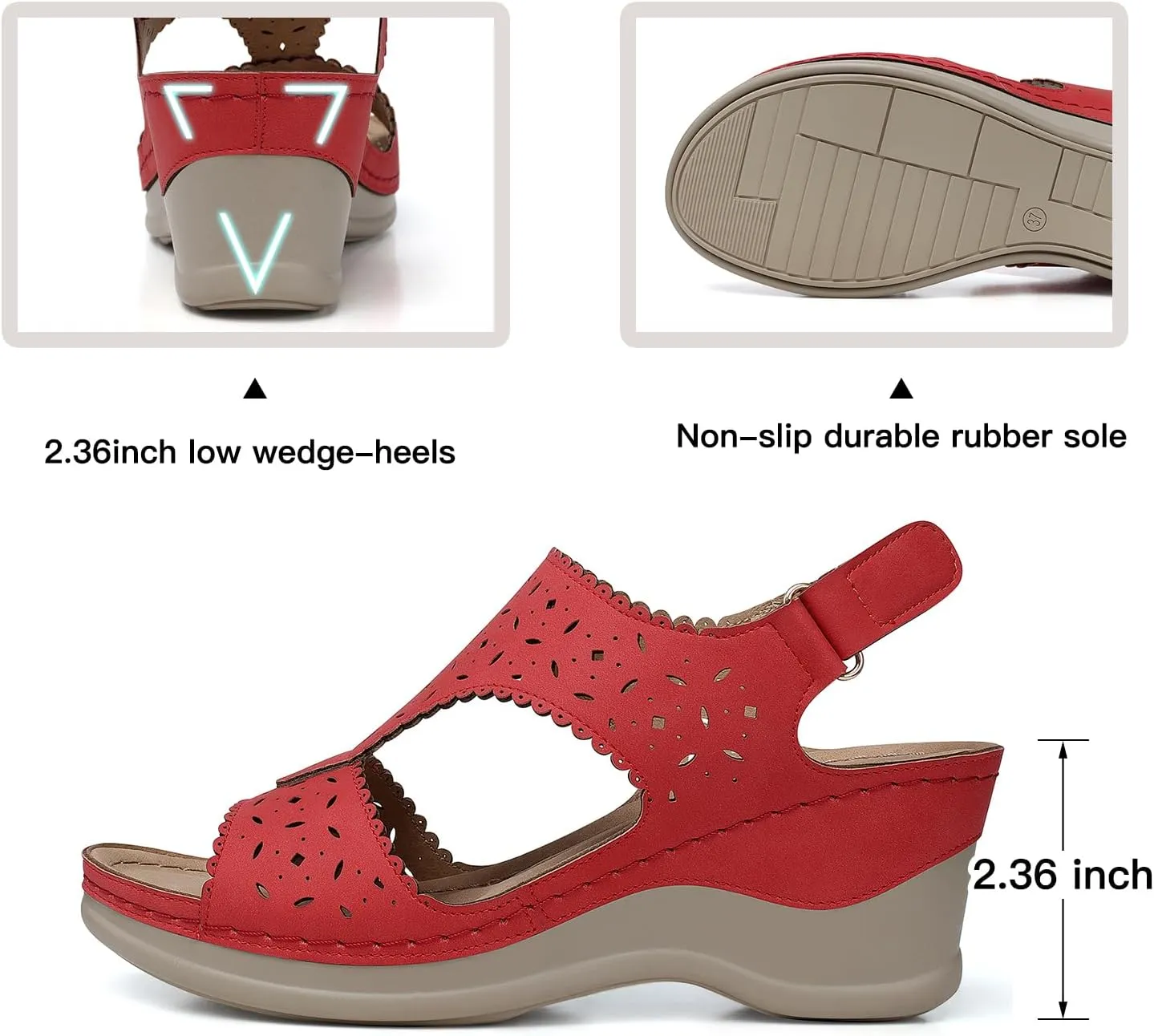 TEMOFON Womens Sandals Wedge Platform: Summer Ankle Strap Open Toe Wedge - Dressy Sandals Women - Comfortable Walking Low Sandal