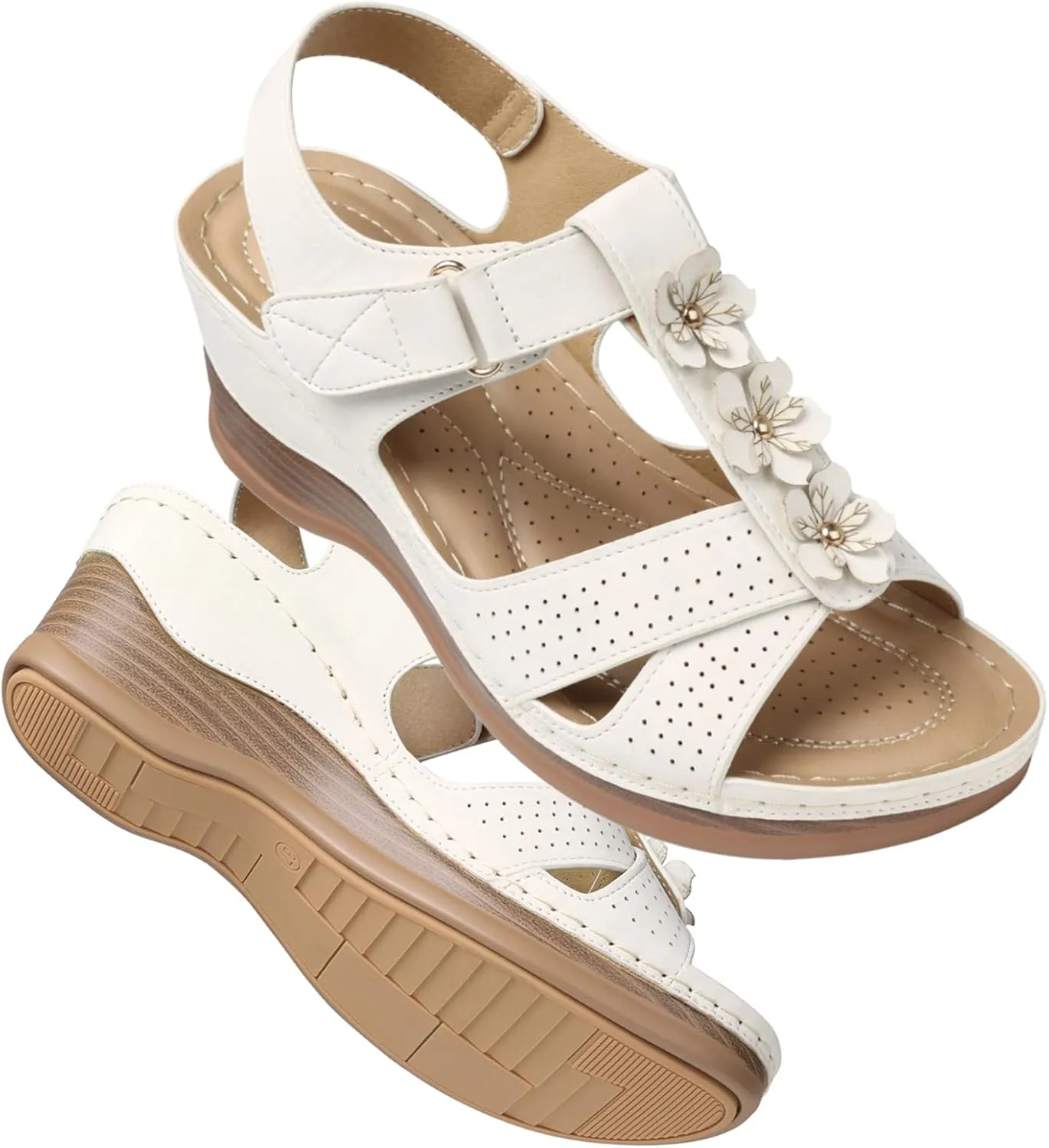 TEMOFON Womens Sandals Wedge Platform: Summer Ankle Strap Open Toe Wedge - Dressy Sandals Women - Comfortable Walking Low Sandal