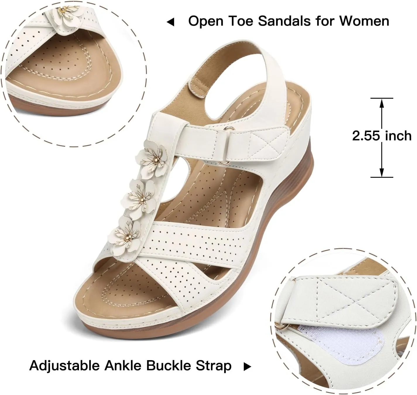 TEMOFON Womens Sandals Wedge Platform: Summer Ankle Strap Open Toe Wedge - Dressy Sandals Women - Comfortable Walking Low Sandal