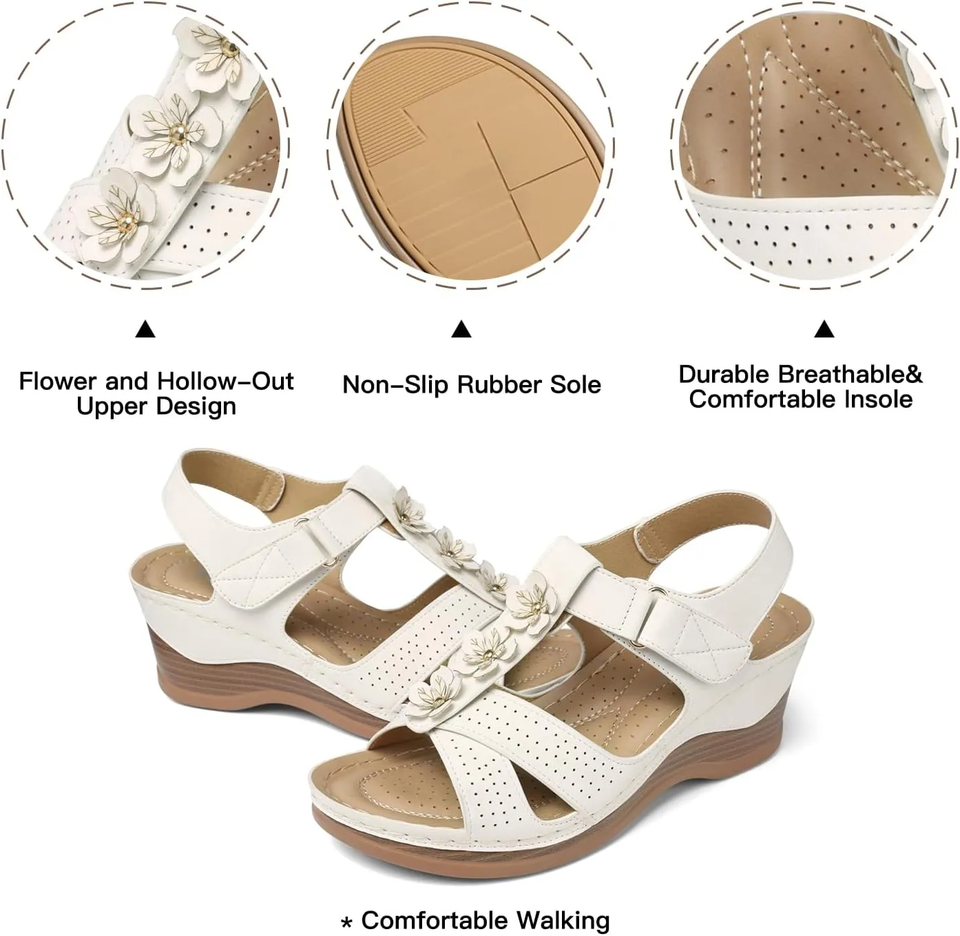 TEMOFON Womens Sandals Wedge Platform: Summer Ankle Strap Open Toe Wedge - Dressy Sandals Women - Comfortable Walking Low Sandal