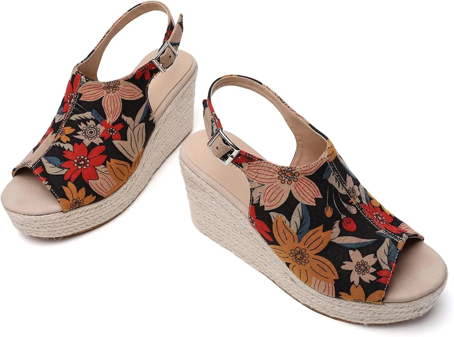 Tilocow Espadrilles Wedges for Women Open Toe Ankle Strap Platform Dressy Casual Sandals Travel Slides