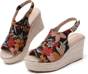 Tilocow Espadrilles Wedges for Women Open Toe Ankle Strap Platform Dressy Casual Sandals Travel Slides