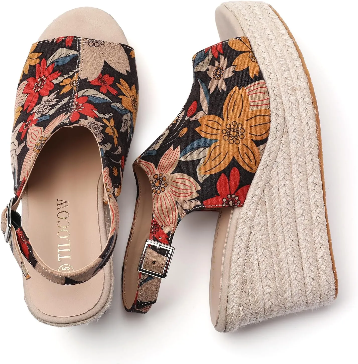 Tilocow Espadrilles Wedges for Women Open Toe Ankle Strap Platform Dressy Casual Sandals Travel Slides